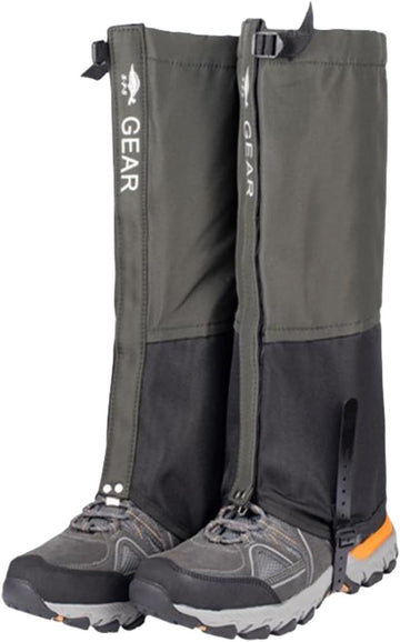 Green Breathable Nylon Waterproof Hiking Leg Gaiters and Snow Boot Gaiters (Fleece Lining) - Unisex Adjustable Sand & Mud Protection for Mountaineering & Desert Trekking, L Size