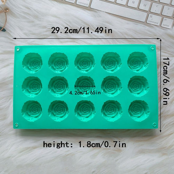 2PCS Blue 3D Rose Shaped Silicone Baking Mold (15 Cavity) - Non-Stick Cake Chocolates & Jelly Pan - Durable Flexible Easy Release for Holiday Desserts
