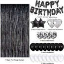 Black and White Premium Foil Balloon Party Kit – Happy Birthday Banner, 2 Star & 2 Heart Foil Balloons, 10 Confetti + 10 Pearl Latex Balloons, 2m Fringe Curtain & 10m Ribbon – Elegant, Easy Setup for Birthdays & Celebrations-1