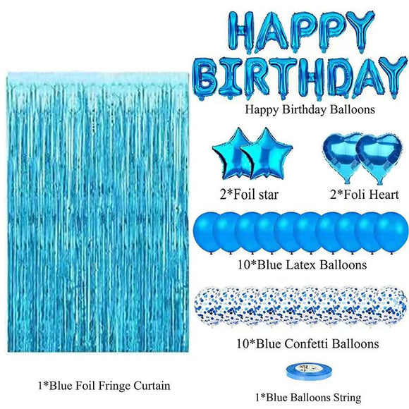 Pink Premium Foil Balloon Party Kit – Happy Birthday Banner, 2 Star & 2 Heart Foil Balloons, 10 Confetti + 10 Pearl Latex Balloons, 2m Fringe Curtain & 10m Ribbon – Elegant, Easy Setup for Birthdays & Celebrations