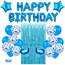 Blue Premium Foil Balloon Party Kit – Happy Birthday Banner, 2 Star & 2 Heart Foil Balloons, 10 Confetti + 10 Pearl Latex Balloons, 2m Fringe Curtain & 10m Ribbon – Elegant, Easy Setup for Birthdays & Celebrations-1