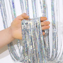 5-piece Silvery Laser Tinsel Foil Fringe Curtain - 1*1m Metallic Party Streamer Backdrop for Birthday, Wedding, Christmas, New Year & Event Decoration - Shimmering Photo Booth & Doorway Prop-1