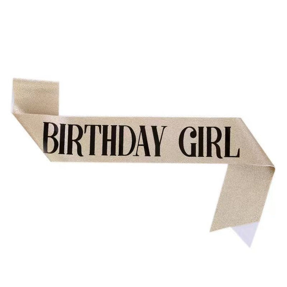 2-piece Silvery and Golden Birthday Girl Tiara and Sash Set - Elegant Rhinestone Alloy Crown with , Glitter "BIRTHDAY GIRL" Sash & Safety Pin - Perfect Princess Party Accessory for Women and Girls