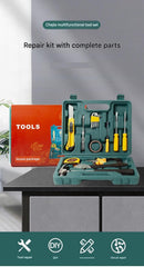 Green 16 Piece Set -Multi-Purpose Home & Car Tool Kit -  Durable Blow-Molded Case, Utility Knife, Tape Measure, Pliers, Hammer, Screwdrivers, Allen Keys - Compact Emergency Repair Set for DIY and Auto Maintenance-2