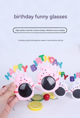 White Novelty Birthday Glasses - Fun Cake Design Party Props - Durable Plastic, Comfortable Fit, Unisex - Perfect for Kids and Adults Birthday Celebrations and Photo Booths - 0