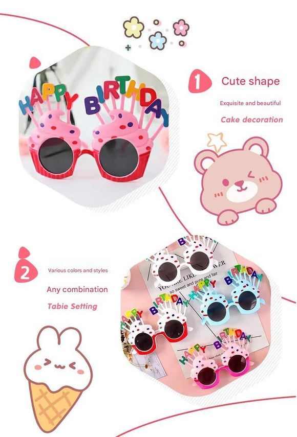 White Novelty Birthday Glasses - Fun Cake Design Party Props - Durable Plastic, Comfortable Fit, Unisex - Perfect for Kids and Adults Birthday Celebrations and Photo Booths