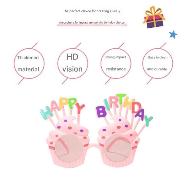 Red Pink Novelty Birthday Glasses - Fun Cake Design Party Props - Durable Plastic, Comfortable Fit, Unisex - Perfect for Kids and Adults Birthday Celebrations and Photo Booths