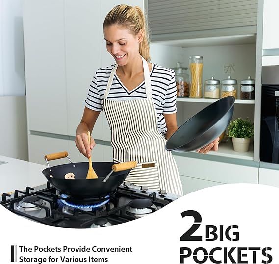 2-Pack Striped Adjustable Apron - Cross-Neck Bib Work Apron for Restaurant Catering Gardening(black thick stripes)