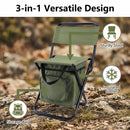 3-in-1 Green Large Portable Folding Camping Chair with Zippered Cooler Bag and 35*35cm Thick Plush Seat Cushion, Outdoor Fishing and Picnic Stool with Backrest and 25 *27 *18.5cm Insulated Storage Pocket-2