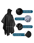 3-in-1 Blue Camping Rain Poncho / Outdoor Shelter Tarp / Ground Sheet (82.7 x 55 inch) with 2 Pairs Rain Shoe Covers - Large Backpack Coverage, Drawstring Hood and Carry Bag for Hiking Trekking Cycling Use-5