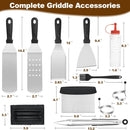 15-Piece Stainless Steel BBQ Griddle Tools and 3-Row Grill Cleaning Wire Brush Set, Portable Outdoor Barbecue Accessories Kit with 4 Spatulas, Tongs, Scraper, Heart / Round Egg Rings, 2 Oil Bottles and Storage Bag-2