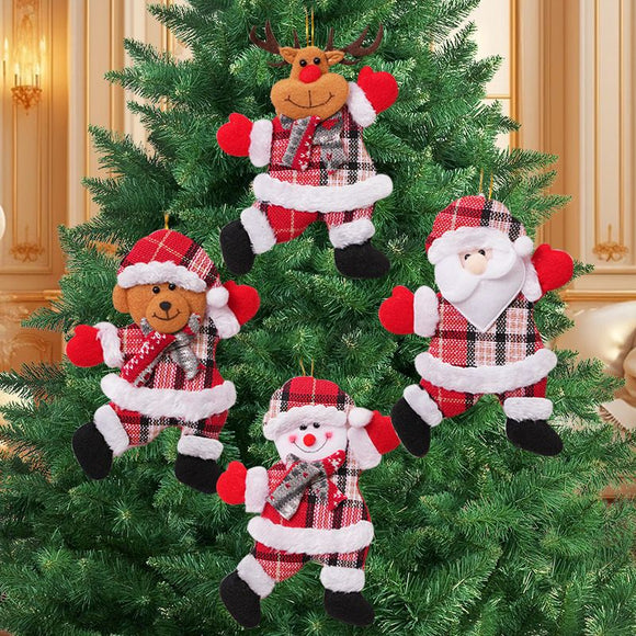 4-Piece Christmas Hanging Plush Ornaments Set - Bright Santa Claus, Snowman, Reindeer & Bear Tree Decor, Christmas in July, Winter Christmas, Yulefest, Secret Santa Gift