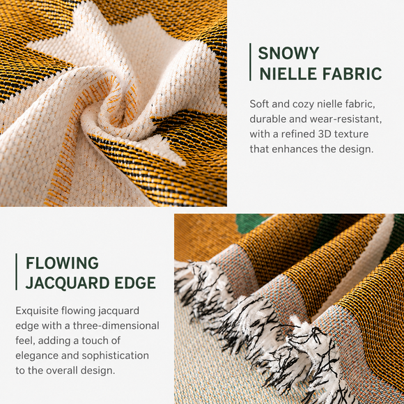 180 x 230 CM Christmas Jacquard Chenille Sofa Cover Throw Blanket with Tassel Fringe (Style 2), Elegant Festive Couch Protector Slipcover for Holiday Home Decor and Multi-Purpose Use