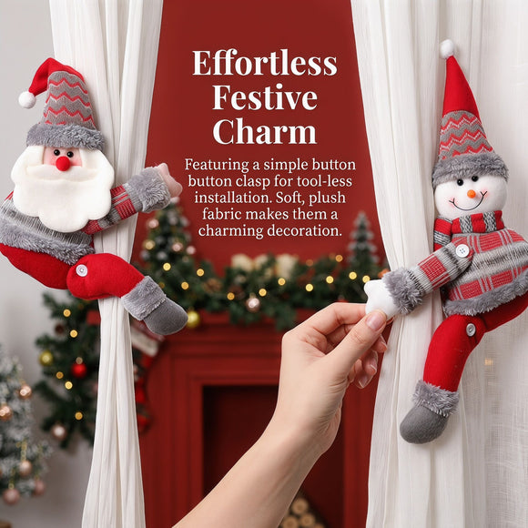 Snowman Christmas Curtain Tiebacks, Large Plush Doll Holdbacks - Curtain Festival Charm for Christmas in July, Winter Christmas, Yulefest, Secret Santa Gift