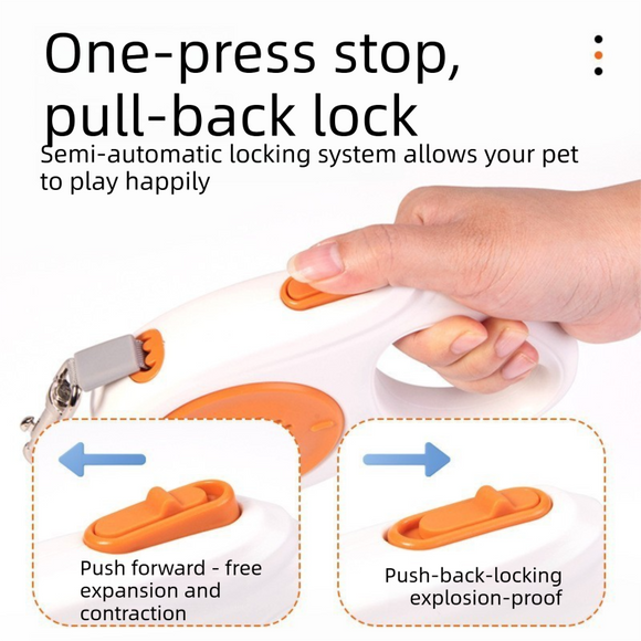 Orange 3M Automatic Retractable Dog Leash –Extendable Pet Lead with One-Button Brake Lock, Tangle-Free 360° Nylon Strap, Durable ABS Housing for Dogs and Puppies