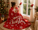 Christmas Flannel Throw Blanket and Santa Curtain Tieback Set, 150x200cm Thick Fleece Sofa Blanket with 2 Plush Santa Velcro Curtain Holders for Holiday Home Decor-1