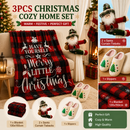 Christmas Home Comfort Set with Flannel Throw Blanket 130x150cm, Plush Indoor Slippers AU 6-7 and Santa Curtain Tiebacks, Cozy Holiday Gift Bundle-1
