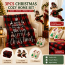 Christmas Home Comfort Set with Flannel Throw Blanket 130x150cm, Plush Indoor Slippers AU 10-11 and Snowman Curtain Tiebacks Set of 2, Festive Holiday Gift Bundle-1