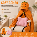 Carrot Hooded Blanket with Sakura Pink Memory Foam Lumbar Support Pillow, Cozy Wearable Throw Blanket and Ergonomic Back Cushion Set for Office, Home, Study and Relaxation-1
