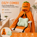 Carrot Hooded Blanket with Grey-green Memory Foam Lumbar Support Pillow, Cozy Wearable Throw Blanket and Ergonomic Back Cushion Set for Office, Home, Study and Relaxation-1