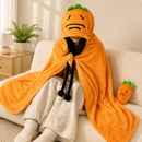 Carrot Hooded Blanket with Grey Memory Foam Lumbar Support Pillow, Cozy Wearable Throw Blanket and Ergonomic Back Cushion Set for Office, Home, Study and Relaxation-3