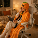 Carrot Hooded Blanket with Beige-grey Memory Foam Lumbar Support Pillow, Cozy Wearable Throw Blanket and Ergonomic Back Cushion Set for Office, Home, Study and Relaxation-2