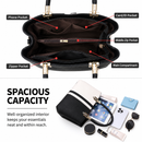 Large Capacity Color Block PU Leather Handbag, Square Shoulder Crossbody Bag with Bottom Rivets & Multi‑Pocket Storage for Daily Casual Use, khaki and White 29 x 21 x 14CM-3