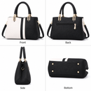 Large Capacity Color Block PU Leather Handbag, Square Shoulder Crossbody Bag with Bottom Rivets & Multi‑Pocket Storage for Daily Casual Use, Pink and White 29 x 21 x 14CM-4