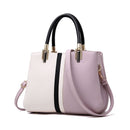 Large Capacity Color Block PU Leather Handbag, Square Shoulder Crossbody Bag with Bottom Rivets & Multi‑Pocket Storage for Daily Casual Use, Purple and White 29 x 21 x 14CM-1