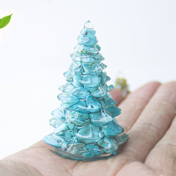 Jelly-like Iridescent Resin Crystal Christmas Tree Ornament - 55 x 87mm Decorative Mixed Gemstone Style Tabletop Tree for Festive Home Decor Gift Giving