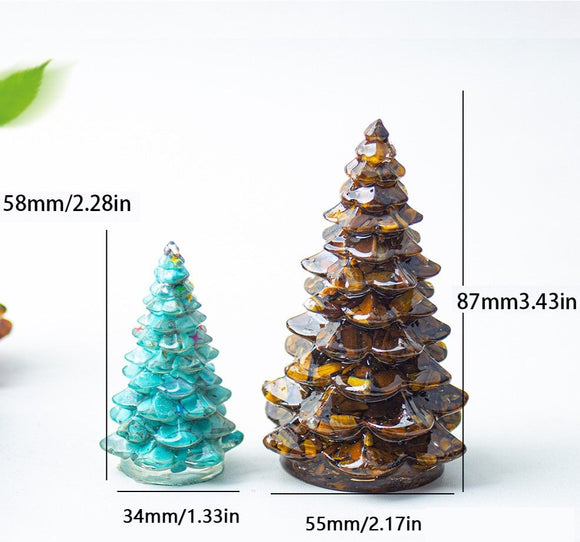 Jelly-like Iridescent Resin Crystal Christmas Tree Ornament - 55 x 87mm Decorative Mixed Gemstone Style Tabletop Tree for Festive Home Decor Gift Giving
