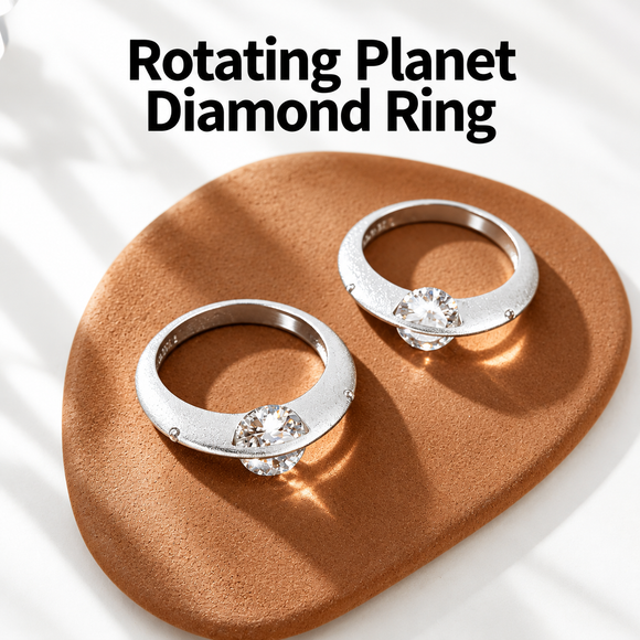 Rotating Orbit Planet Ring with Zirconia Crystal- US Size 7 Silver Tone Statement Ring, Celestial Saturn Inspired Jewellery for Women's Everyday Wear and Gifts