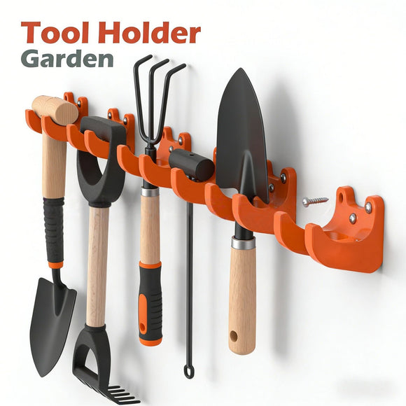 5PCS Orange Garden Tool Holder with Mounting Screws - Double Hooks Wall Storage Bracket, Compact Garden Tool Organiser for Shovels, Rakes and Hand Tools
