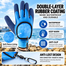 Waterproof Fishing Gloves with Fleece Lining - Thick Latex Coated Fish Handling Gloves, Anti-Slip Textured Grip and Magnetic Quick Release Clips for Winter Sea Fishing-2
