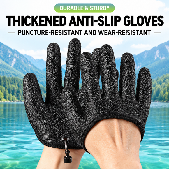Waterproof Fishing Gloves with Fleece Lining - Thick Latex Coated Fish Handling Gloves, Anti-Slip Textured Grip and Magnetic Quick Release Clips for Winter Sea Fishing