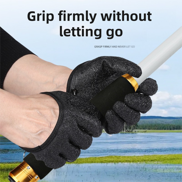 Waterproof Fishing Gloves with Fleece Lining - Thick Latex Coated Fish Handling Gloves, Anti-Slip Textured Grip and Magnetic Quick Release Clips for Winter Sea Fishing