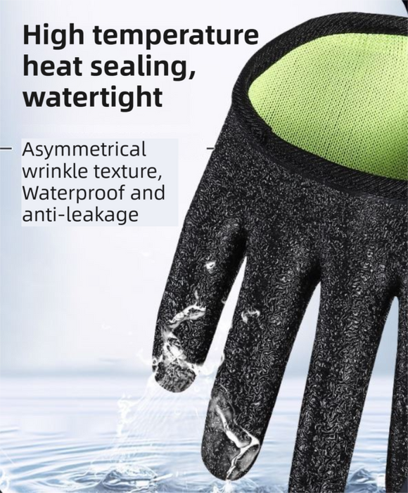 Waterproof Fishing Gloves with Fleece Lining - Thick Latex Coated Fish Handling Gloves, Anti-Slip Textured Grip and Magnetic Quick Release Clips for Winter Sea Fishing