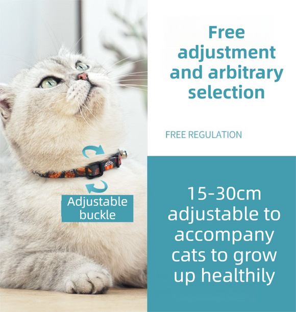 Style 3 Adjustable Anti-suffocation Cat Collar with Bell (15 to 30cm) -  Lightweight Printed Kitten Breakaway Neck Collar, Quick Release Safety Buckle, Colourful Pet Accessories, Style 1