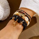 Black Bohemian Layered Beach Bracelet Set (Boxed) - 8 PCS Women's Stackable Clay Beaded Bracelets with Cowrie Shells & Starfish Charm, Eco-Friendly Coastal Summer Holiday Jewellery-2