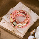 Pink Bohemian Layered Beach Bracelet Set (Boxed) - 8 PCS Women's Stackable Clay Beaded Bracelets with Cowrie Shells & Starfish Charm, Eco-Friendly Coastal Summer Holiday Jewellery-1