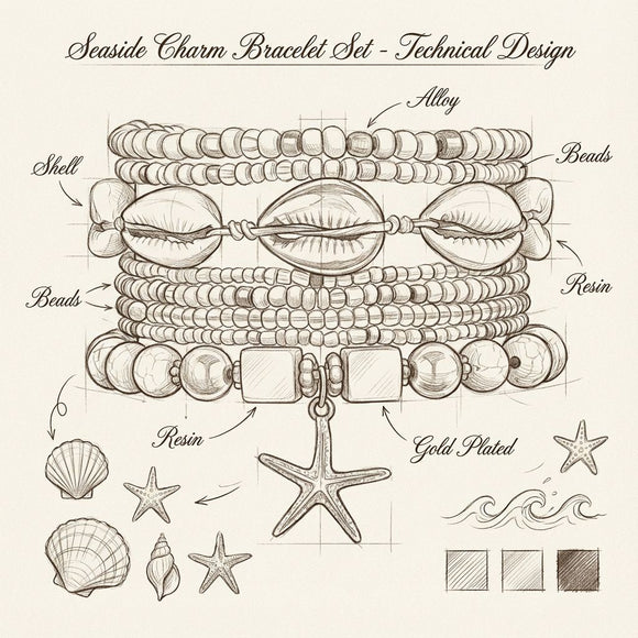 Pink Bohemian Layered Beach Bracelet Set (Boxed) - 8 PCS Women's Stackable Clay Beaded Bracelets with Cowrie Shells & Starfish Charm, Eco-Friendly Coastal Summer Holiday Jewellery