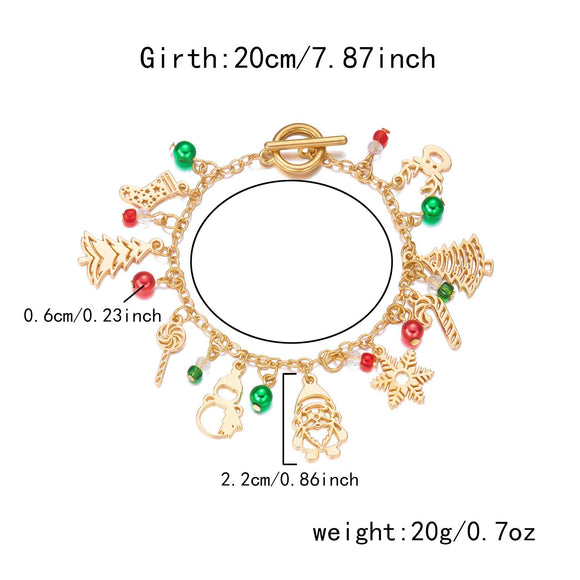 #3 Christmas Charm Colourful Beaded Bracelet for Women (Boxed) - Zinc Alloy Holiday Jewellery Gift with Christmas Tree, Santa Claus, Snowflake and Snowman Pendants