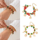 2-Piece Christmas Charm Colourful Beaded Bracelets Set for Women (Boxed) - Zinc Alloy Holiday Jewellery Gift with Christmas Tree, Santa Claus, Snowflake and Snowman Pendants-1