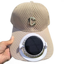 Khaki Solar Powered Fan Hat - Breathable Mesh Cap with USB Rechargeable Cooling Fan, LED Display, Adjustable Brim for Outdoor Fishing Camping Hiking Summer Heat Relief-1