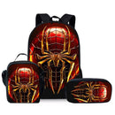 Style 7 3 Piece Spider Print School Bag Set - Large Capacity Polyester Backpack, Insulated Lunch Bag and Pencil Case - Lightweight Student Bookbag with Side Pocket for Boys Teens-1