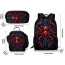 Style 19 3 Piece Spider Print School Bag Set - Large Capacity Polyester Backpack, Insulated Lunch Bag and Pencil Case - Lightweight Student Bookbag with Side Pocket for Boys Teens-2