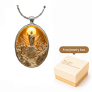 Pattern 2 Christian  Scene Pendant Necklace - Silver Oval Alloy Glass Charm 4.5x3cm on 50cm Chain - Religious Faith Gift for Women Men-1