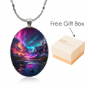 Pattern 2 Aurora Borealis Oval Pendant Necklace - Northern Lights Landscape Alloy Jewelry with 50cm Chain - Teal and Purple Art Charm for Women - Nature Inspired Gift Accessory-1