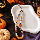2-Pack Halloween Beaded Phone Charm - Cute Acrylic Pumpkin Skull Lanyard - Decorative Mobile Phone Accessory with Strap Loop - Spooky Festival Gift Suitable for couples-2