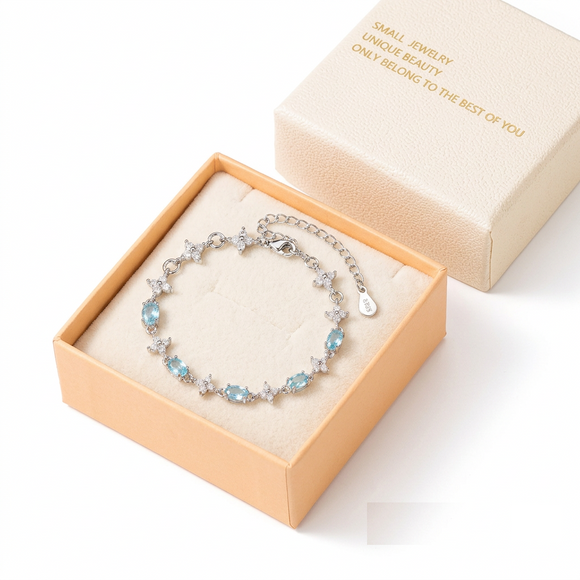 Blue Zircon Tennis Bracelet -Adjustable Extender, Elegant Crystal Jewelry Gift for Women